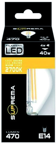 Suprema LAMPADA A FILAMENTO LED SFERETTA E14 Luce calda 4 W - 470 lumen 6.00 pz