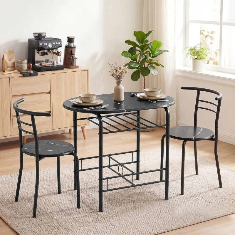 Set da pranzo 3 pezzi salvaspazio con ripiano in MDF nero effetto marmo