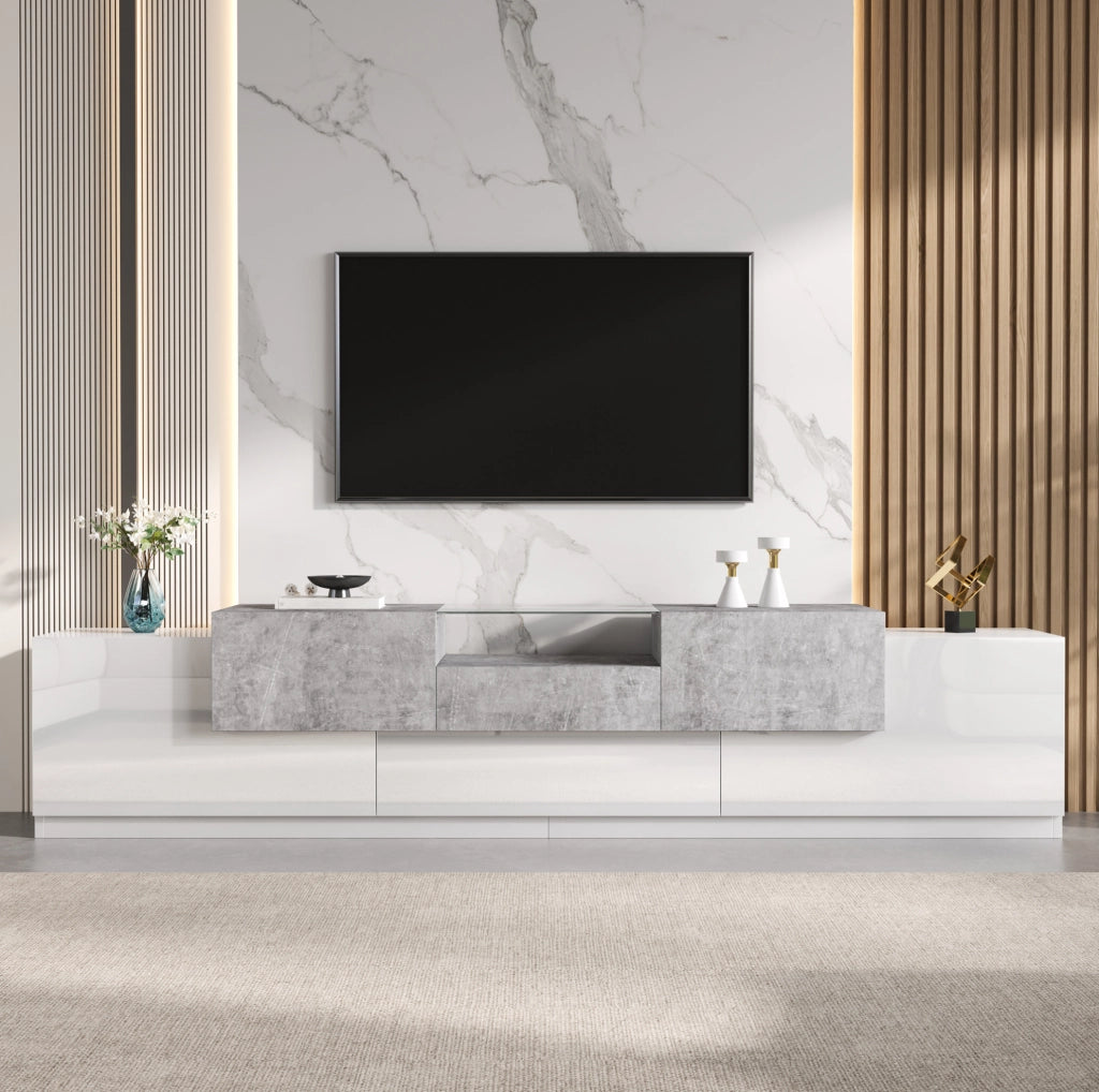 MOBILE TV 200x33x48,5 cm Bianco Lucido ed Effetto Cemento