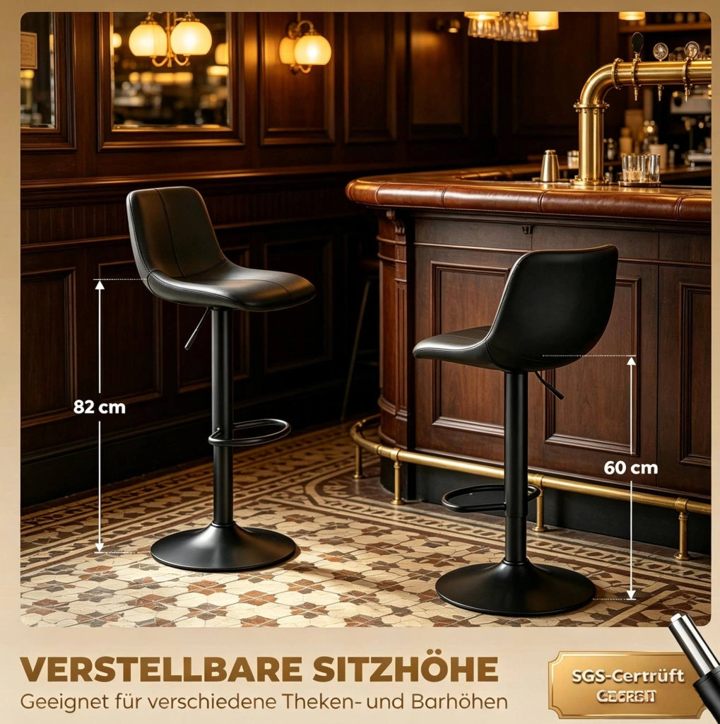Set di 2 sgabelli da bar regolabili in altezza neri
