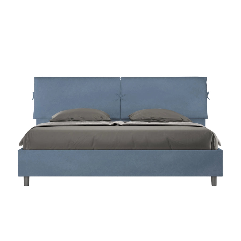 BS COM Letto matrimoniale king size con rete imbottito 200x210 microfibra blu