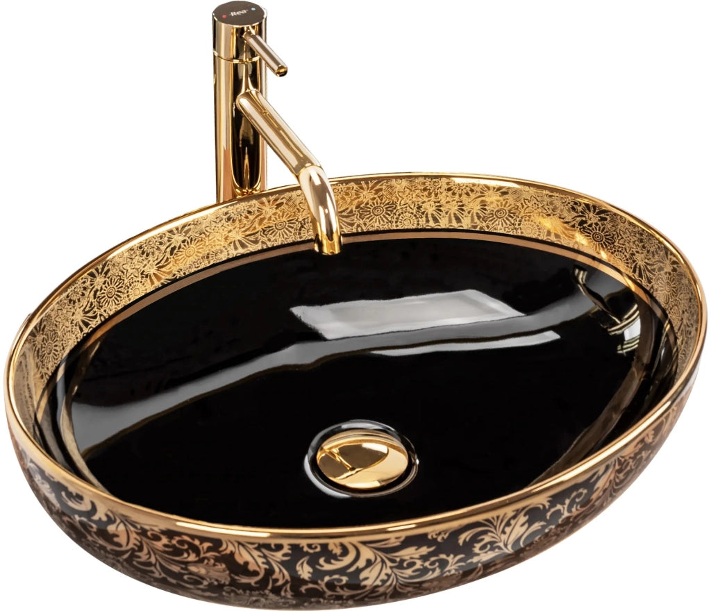 Lavabo Da Appoggio Rea Margot Black / Gold