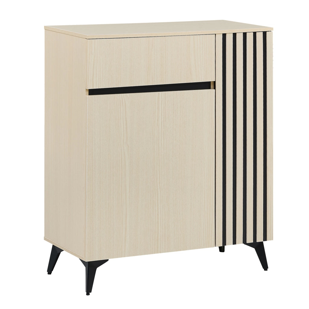 Scarpiera 2 ante e 1 cassetto in legno chiaro，mobiletto ingresso con ripiani regolabili，75x35x90 cm