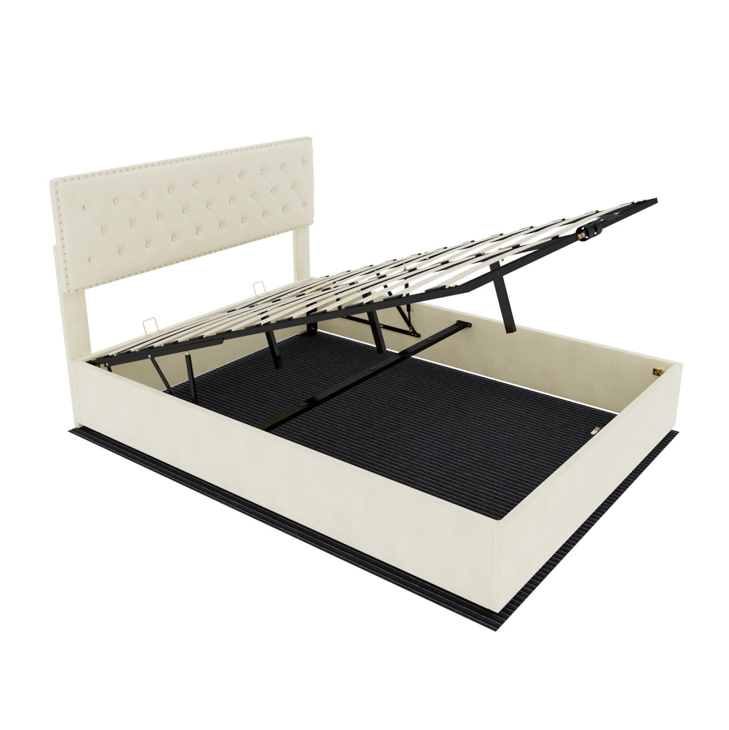 Letto moderno minimalista beige 160x200 cm con contenitore e materasso incluso