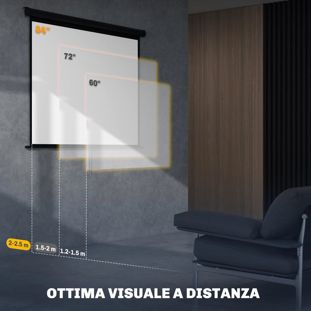 Telo per Proiettore 84" Formato 4:3 Angolo di 160° e Montaggio a Soffitto o Parete Nero