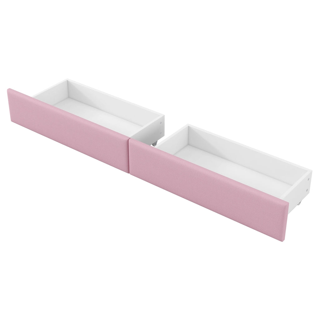 Daybed imbottito 90x200 con USB; LED; scrivania e 2 cassetti; rosa