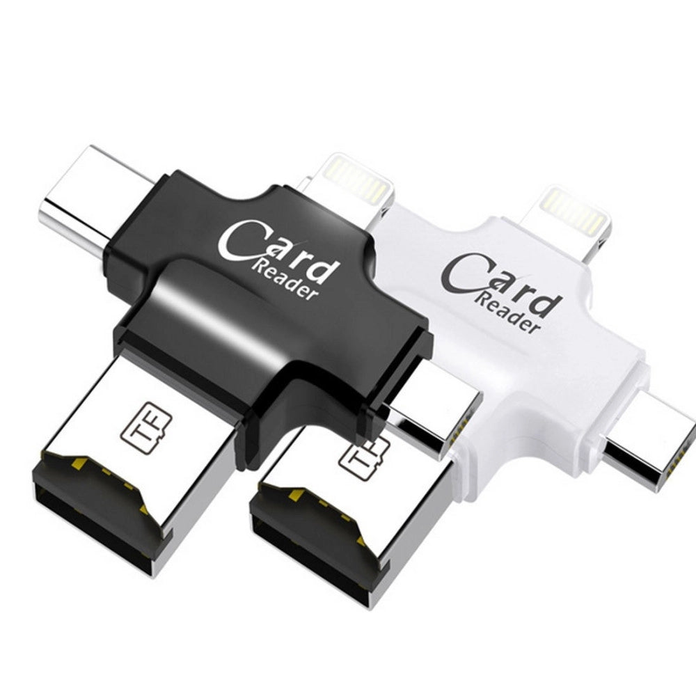Trade Shop - Lettore Schede 4 In 1 Microsd Android Ios Windows Pc Card Reader Fat32 Bianco -