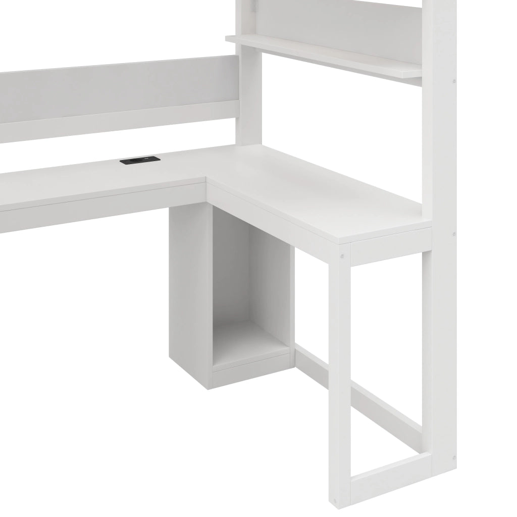 Letto a soppalco 90x200 cm con scrivania integrata e luci LED; bianco