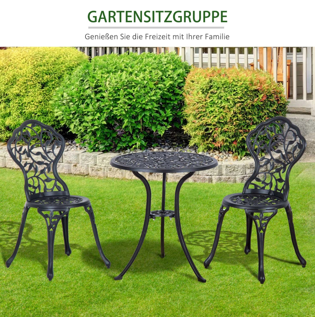 Set bistrot da esterno 3 pezzi in alluminio nero