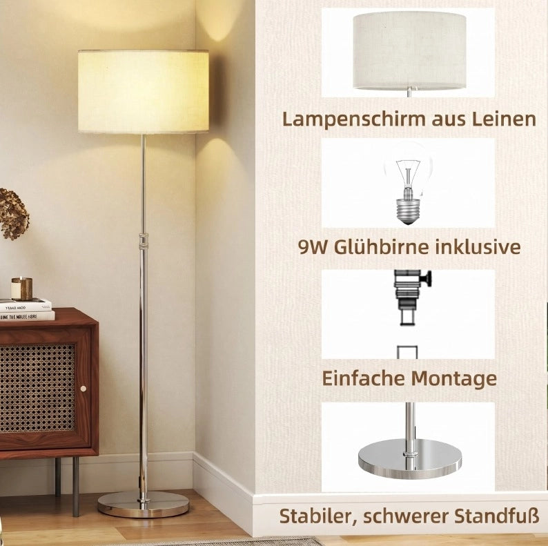 Lampada da terra ULEVR regolabile 133-168 cm con telecomando, dimmer e paralume effetto lino, argento
