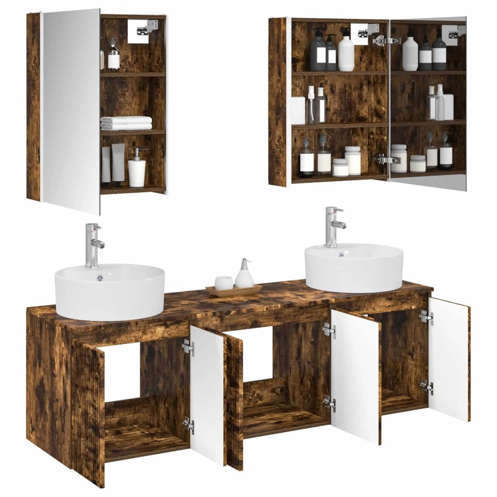 Set di Armadi da Bagno 5 pz Rovere Fumo Legno ingegnerizzato 3406451