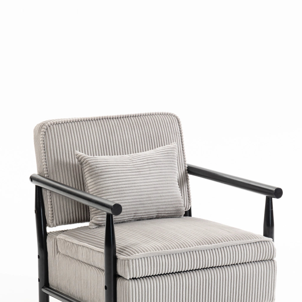 Poltrona 83x66x73 cm grigio chiaro – con cuscino lombare e vano contenitore, velluto