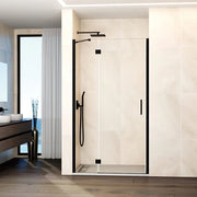 Box doccia frontale GLASS fisso + porta battente 100 cm (94,5-100; fisso 25+porta 70) nero trasparente