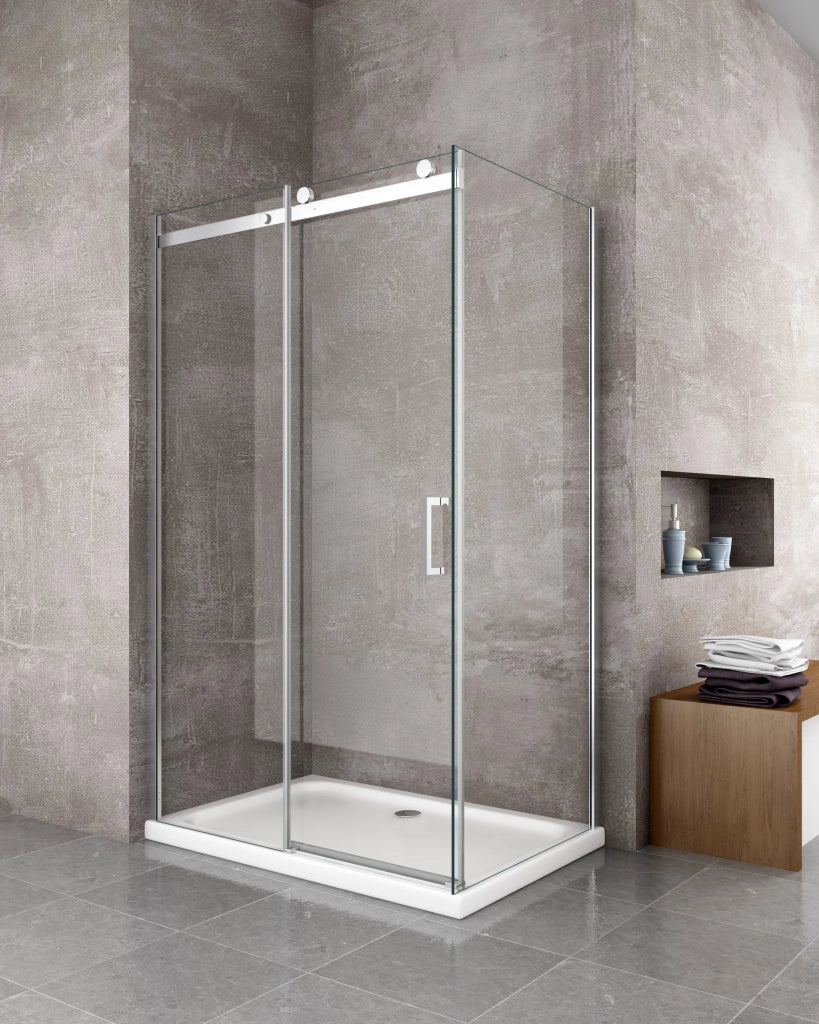 Box doccia 8 MM a 2 lati parete fissa laterale + porta scorrevole reversibile altezza 190 cm 90x120