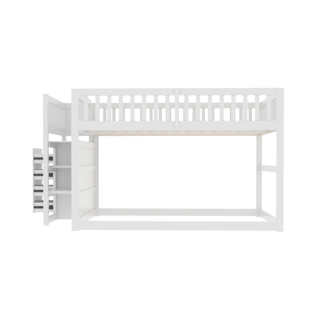 Letto a castello basso 140 x 200 cm con scala contenitore