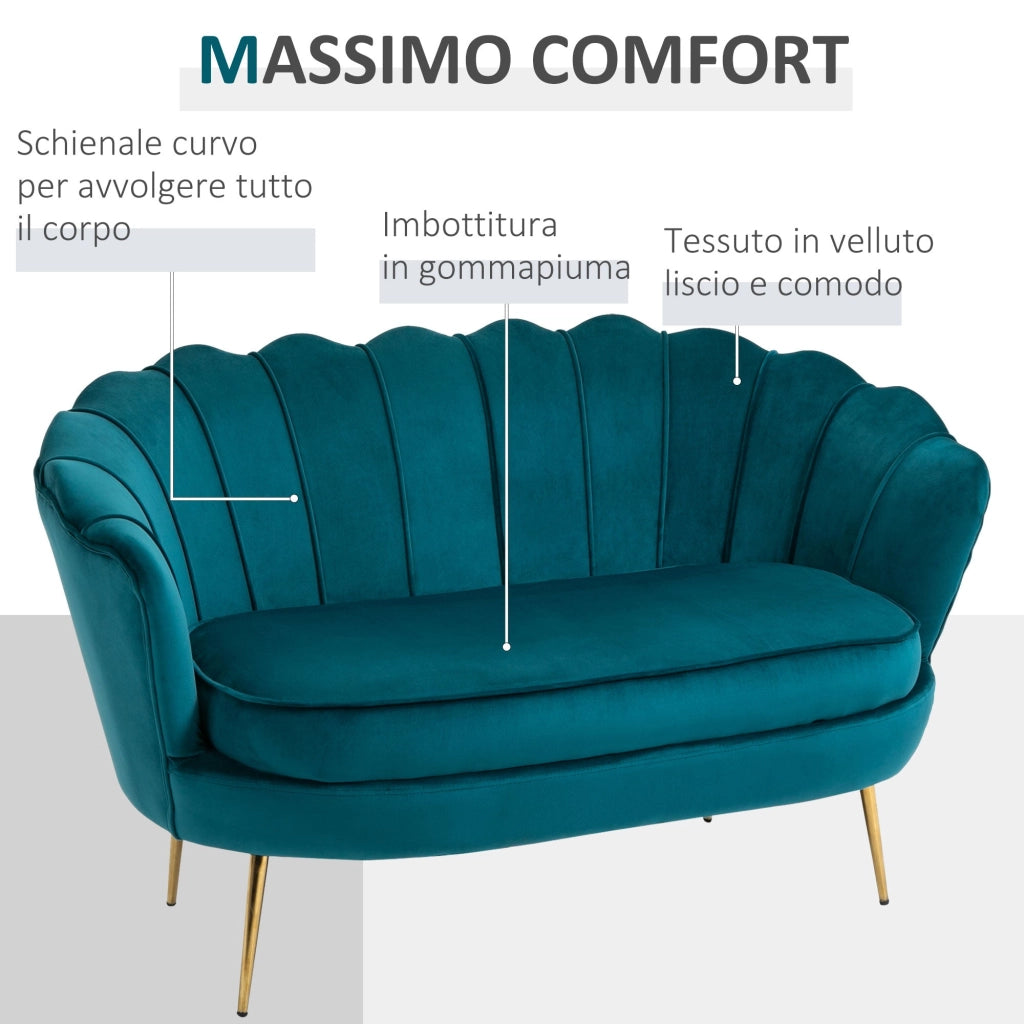 Divano 2 Posti 130x77x77 cm in Velluto Verde