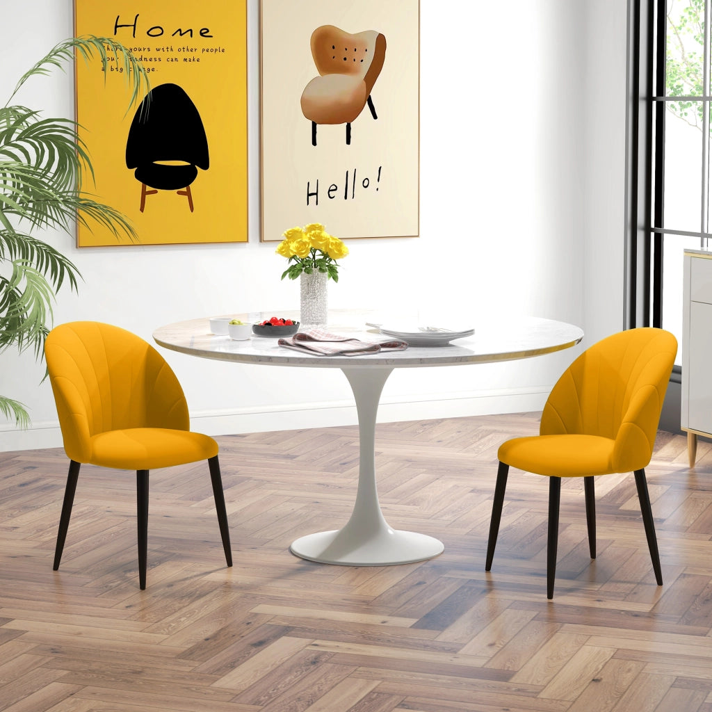 Set di 2 Sedie da Pranzo Moderne in Velluto Giallo con Gambe in Metallo e Schienale a Conchiglia Ergonomico per Soggiorno e Cucina