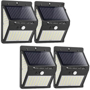 Set di 4 lampade esterne solari con sensore di movimento, 144 LED P65, idonee per giardino.