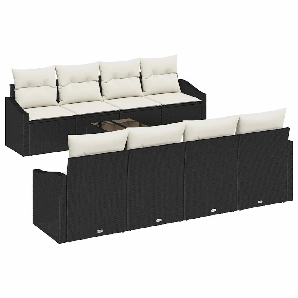 Set di divani con cuscino 7 pcs Nero e Crema polyrattan