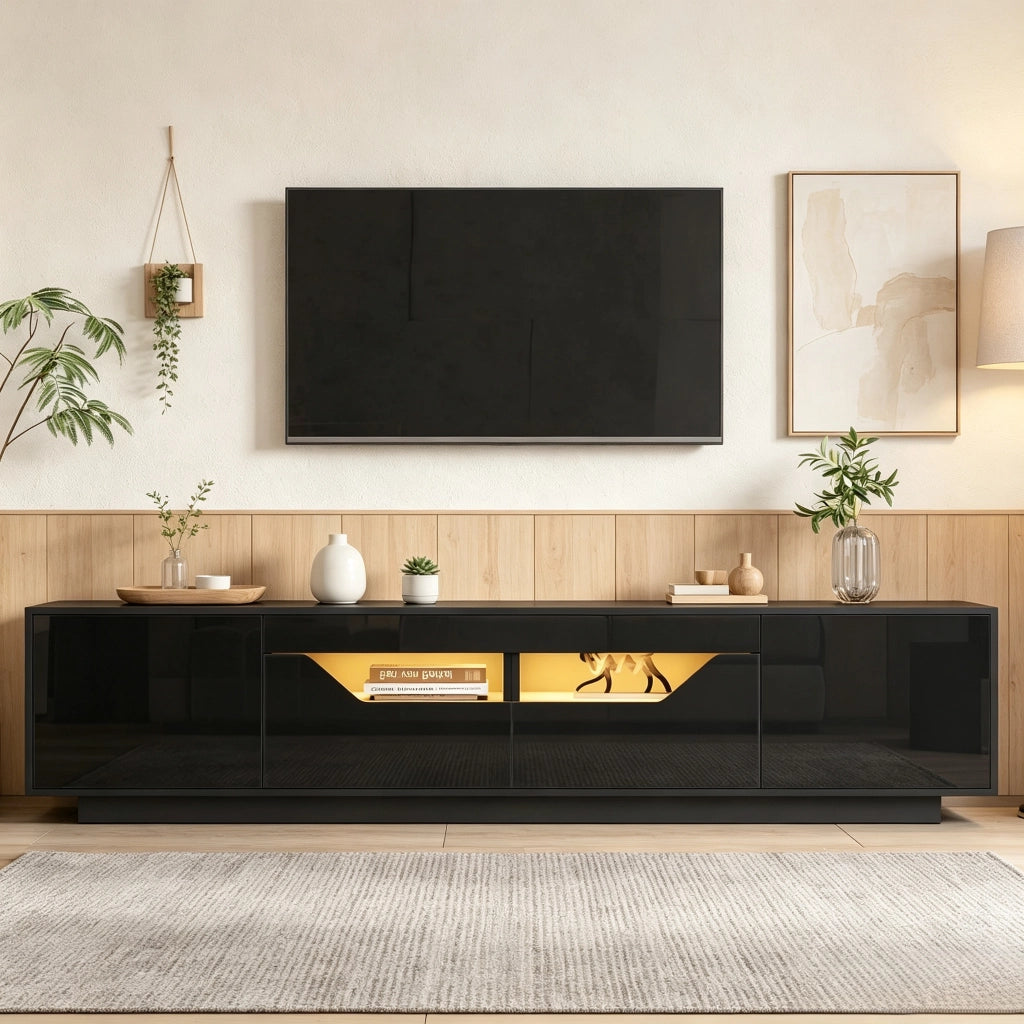 Mobile TV con LED e cassetti ¨C Minimal ¨C Nero lucido 180x40x45