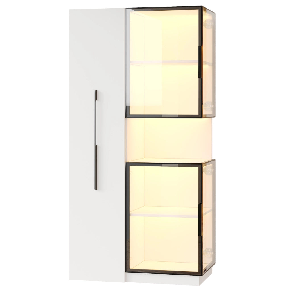 Vetrina 70x38x160 cm con ripiani estraibili e LED multicolore in MDF bianco
