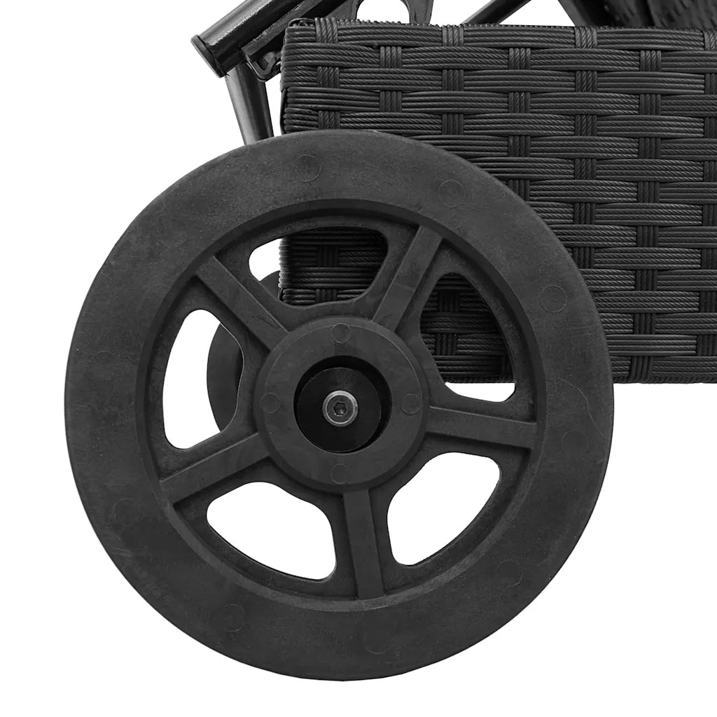 Lettino Prendisole con Ruote e Cuscino in Polyrattan Nero 4104033
