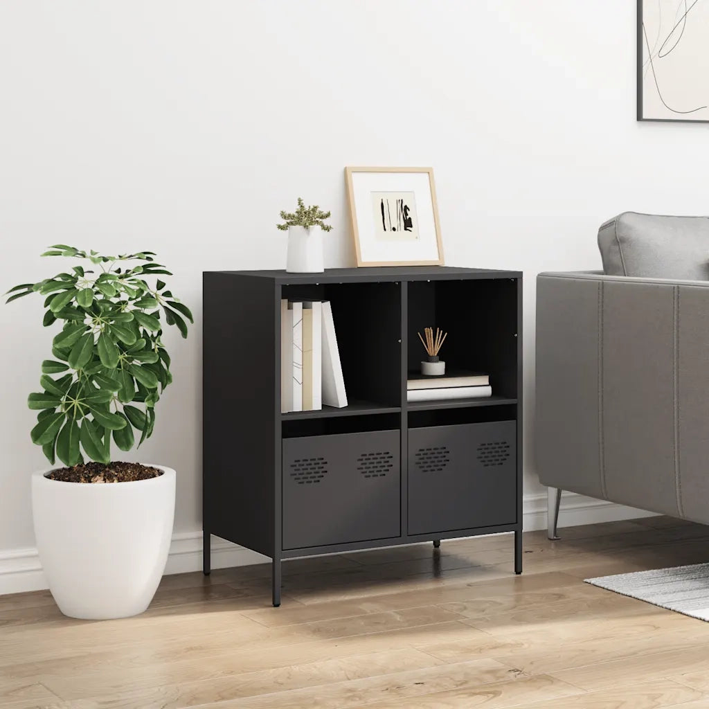 Credenza | Madia | Buffet da pranzo | Armadio da pranzo Nera 68x39x73,5 cm in Acciaio Laminato a Freddo