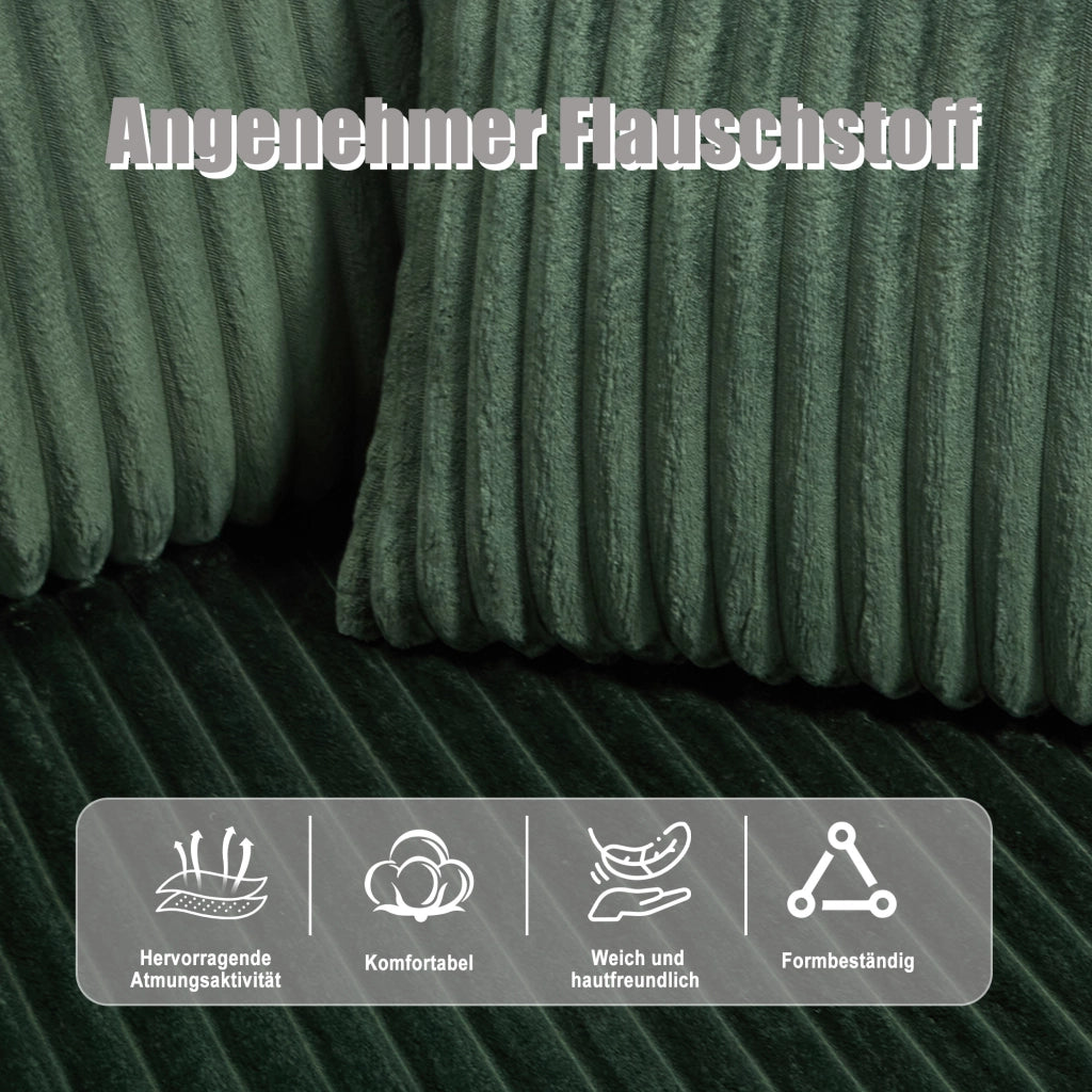 Divano modulare smeraldo con chaise longue, portabevande e 5 cuscini