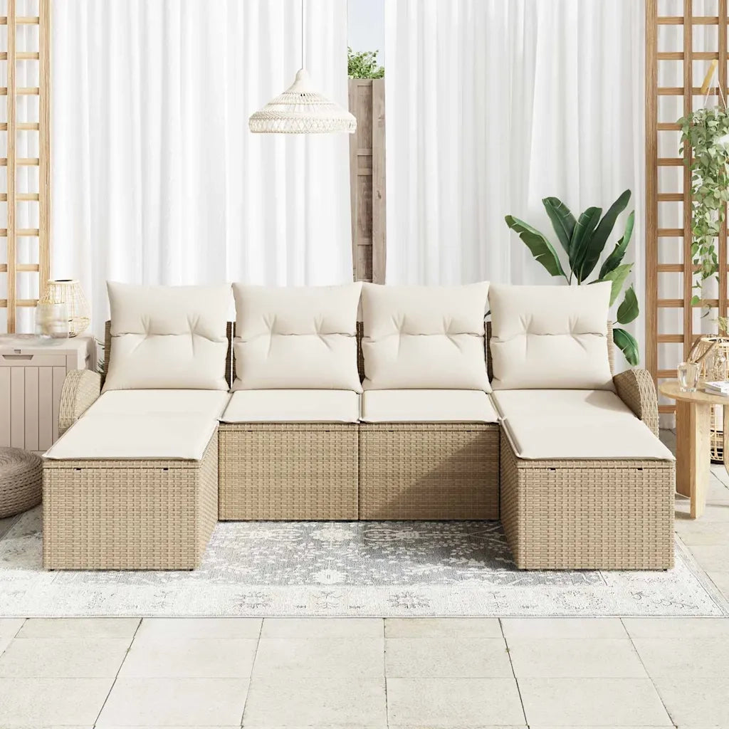 Set di divani con cuscino 6 pcs Beige e Bianco polyrattan