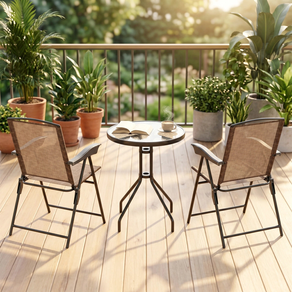 Set Tavolino con 2 Sedie Pieghevole Esterno ¨C Minimal ¨C Marrone