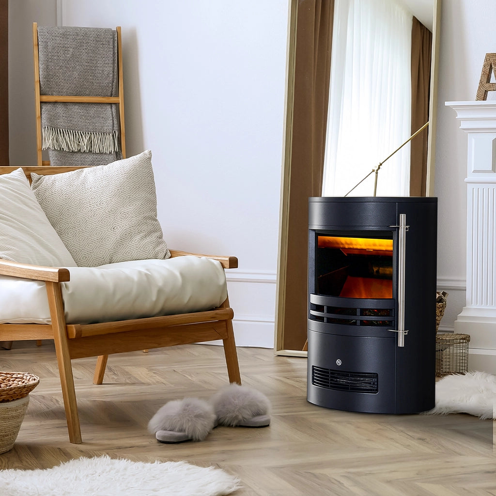 Camino Elettrico da Terra 900W/2000W con Effetto Fiamma,Caminetto Elettrico con Temperatura Regolabile e Protezione da Surriscaldamento,41x41x64.5cm,Nero
