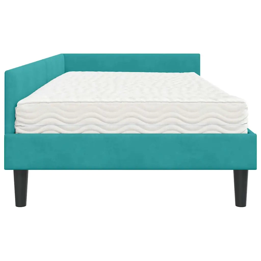 Struttura Letto Angolare con Materasso 2 pz-Giroletto con materasso Turchese Velluto 315365