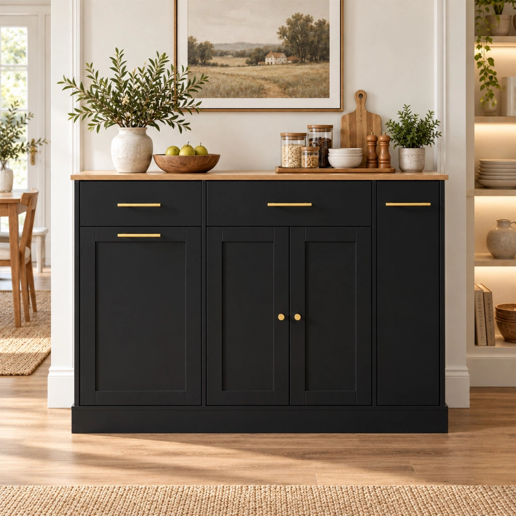 Mobile base da cucina con piano pieghevole; vano pattumiera; ripiano estraibile e 2 cassetti nero naturale