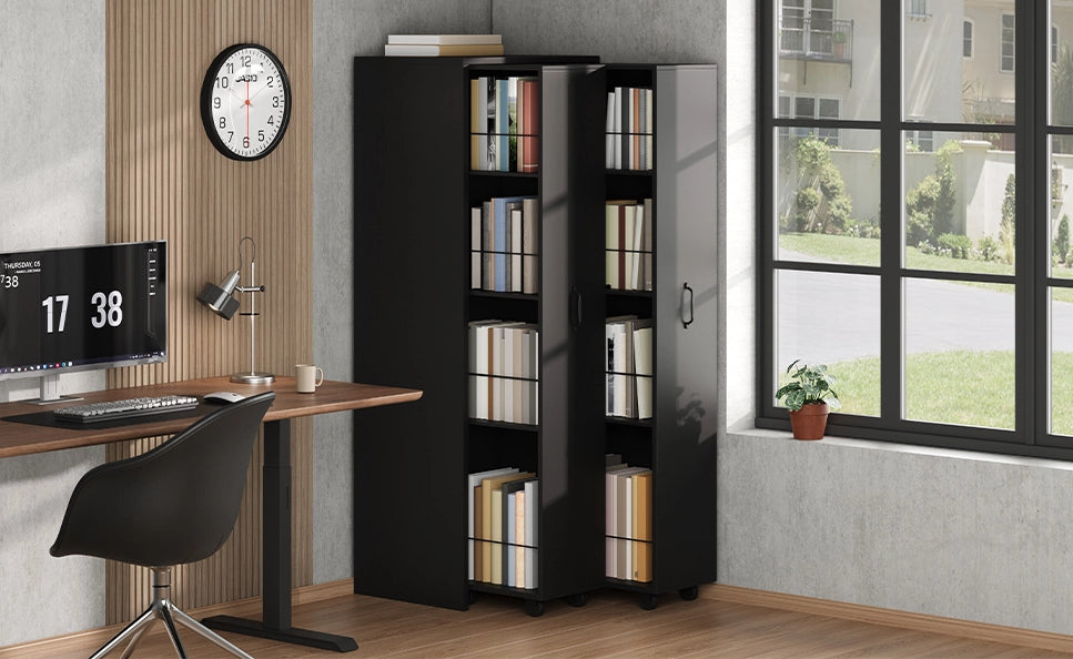 Libreria Estendibile con Ruote, 4 Ripiani in MDF, Portata 20 kg per Ripiano, Moduli Scambiabili Destra/Sinistra