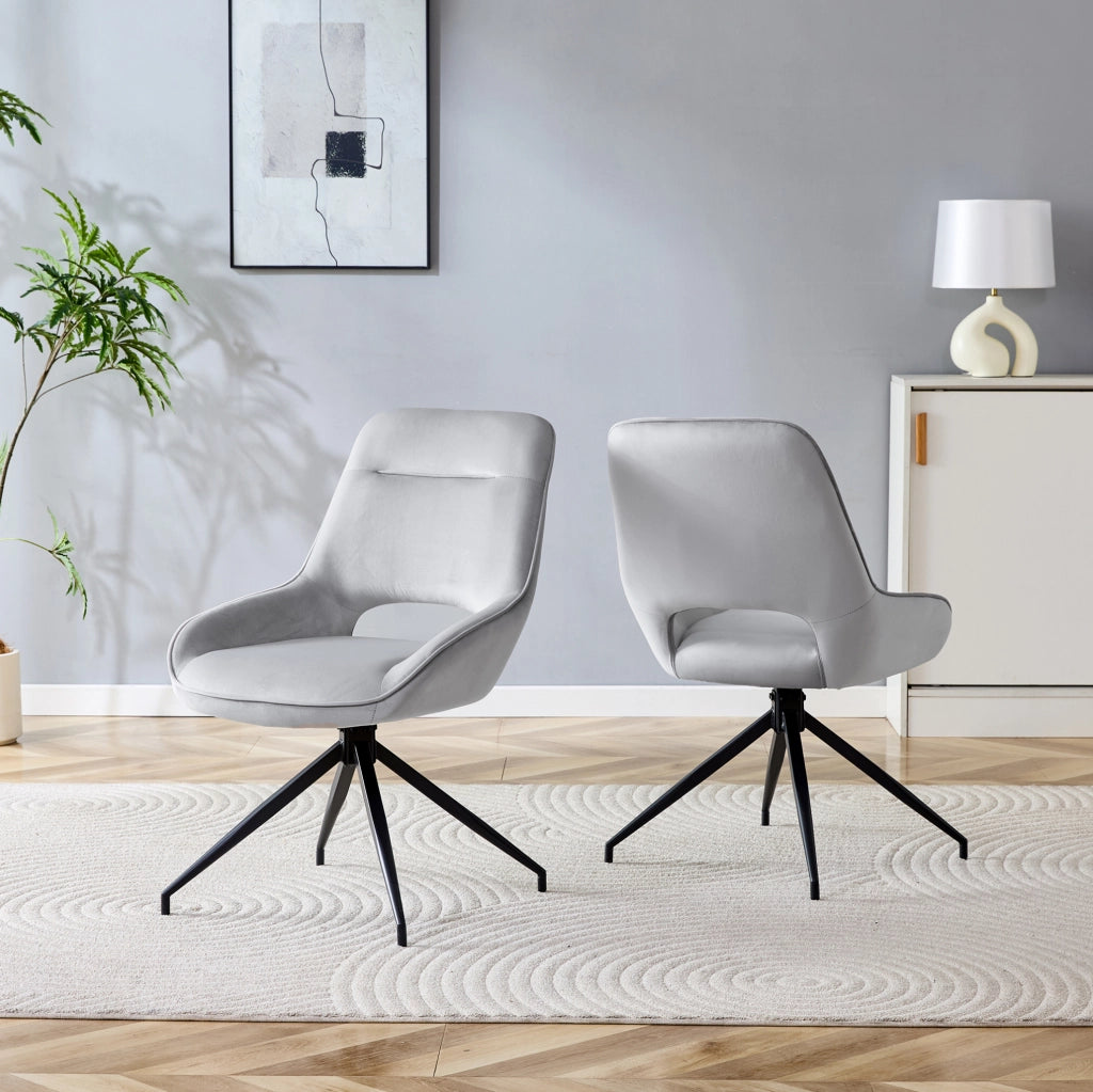 Set 2 sedie da pranzo girevoli a 360° in velluto grigio chiaro con braccioli HOMVRA