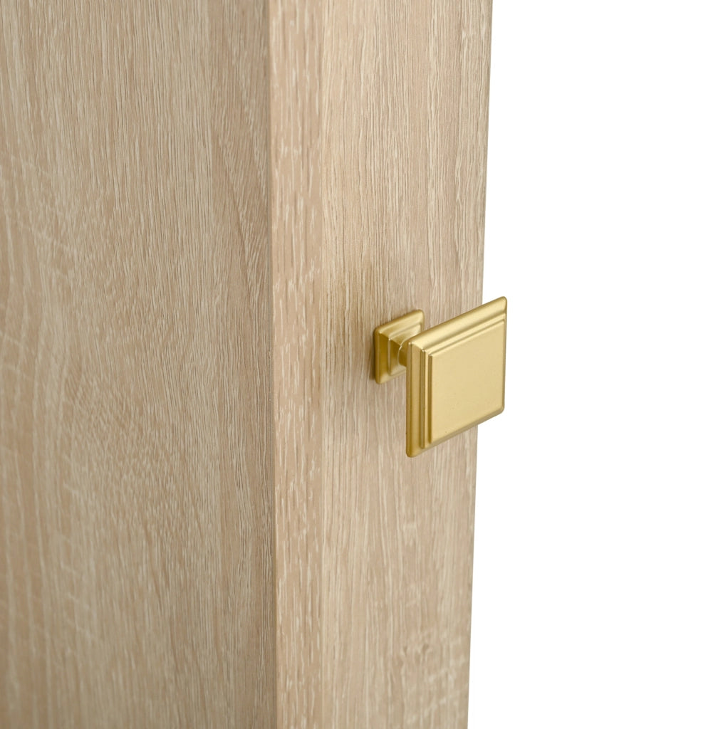 Guardaroba con specchio integrato e appendiabiti aperto in MDF color quercia, 115,5x38,5x194,5 cm