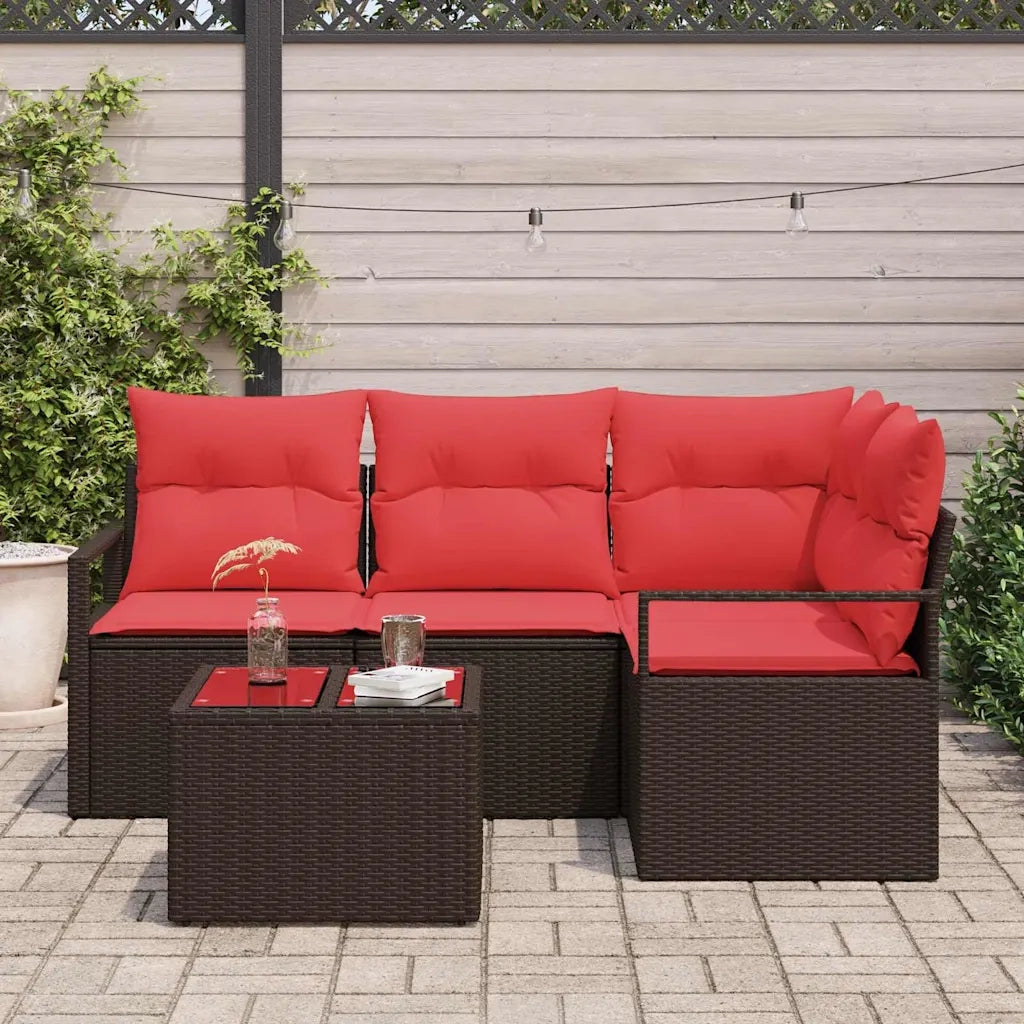 Set Divano da Giardino 5 pcs Marrone e Rosso polyrattan 3355043