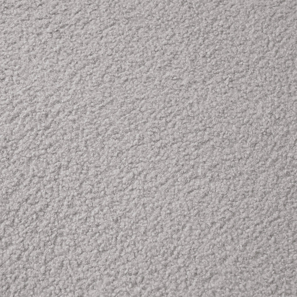 Divano a due posti curvo con cuscini e braccioli arrotondati in schiuma e molle, stile moderno, grigio chiaro