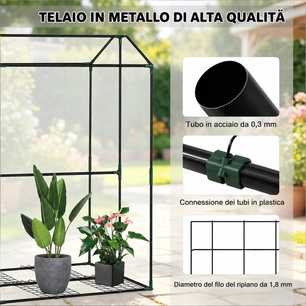Serra da balcone e terrazzo in polietilene con telaio in acciaio; porta avvolgibile; 100 x 83 x 150 cm