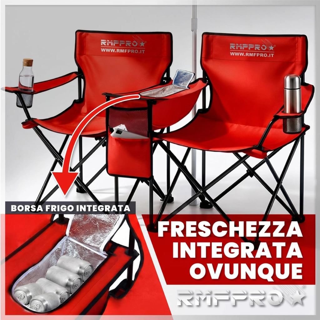 RMF PRO KIT OMBRELLONE + 2 SEDIE PIEGHEVOLI ROSSO