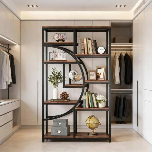 Libreria geometrica a 9 ripiani in metallo e legno