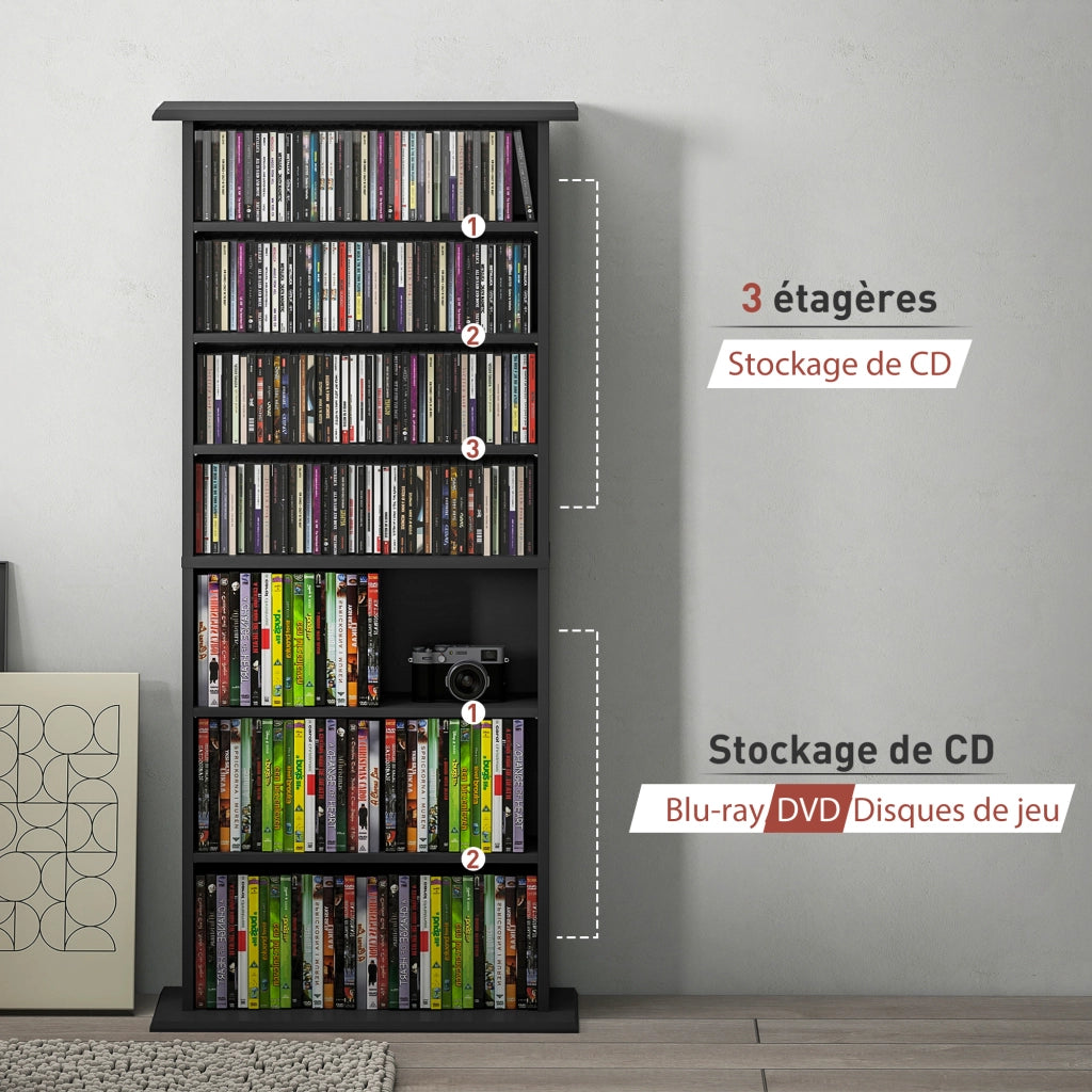 Libreria per CD e DVD con 8 scomparti e 6 ripiani regolabili ¨C Minimal ¨C nero