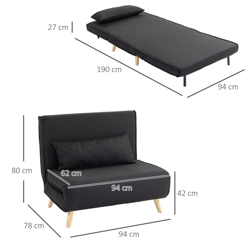 Poltrona letto 2 in 1 nera con schienale regolabile