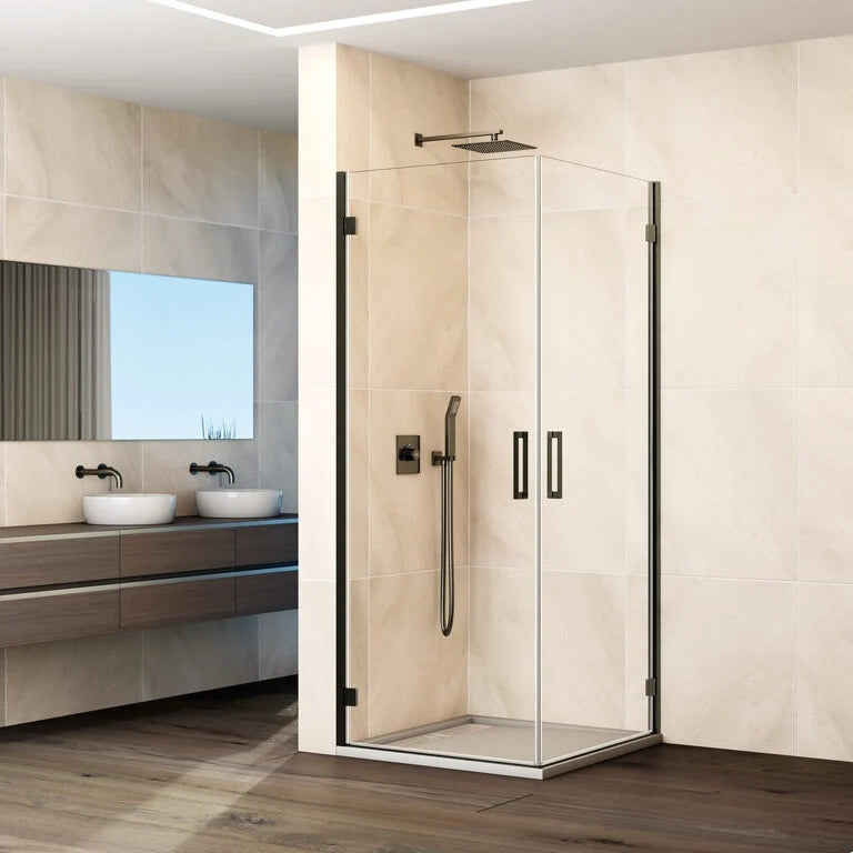 Box doccia angolare GLASS 2 porte battenti 53,5-55,5/83,5-85,5 cm titanio vetro trasparente