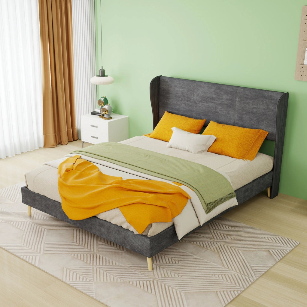 Letto Moderno Minimalista Imbottito con Testiera Morbida 140x200 cm Grigio, Base Bassa Senza Contenitore