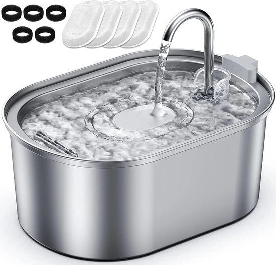 Fonte d'acqua silenziosa per cani e gatti - fonte d'acqua con pompa e 4 filtri attivi a carbone - capacità 3,2 l - materiale in acciaio inossidabile - livello di rumore 30 dB