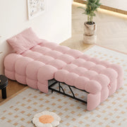 Letto imbottito con poggiapiedi 2 in 1, divano letto estraibile, letto singolo Puffy, bouclé - Rosa