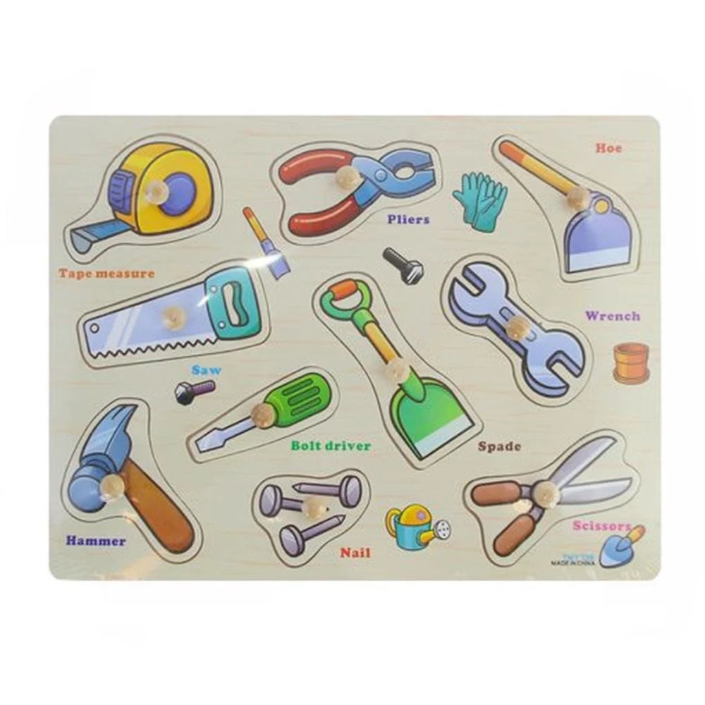 Trade Shop - Puzzle A Incastro Tema Attrezzi Lavoro Gioco Educativo In Legno Bambini Con Pomelli 53756 -