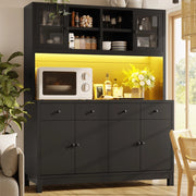 Credenza alta 140x38.5x180 cm con illuminazione LED RGB controllabile tramite app in MDF nera