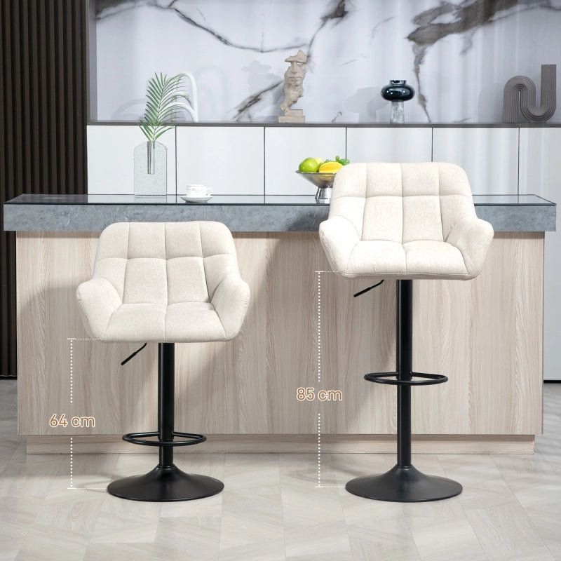 Set di 2 sgabelli da bar 57.5x52.5x93-114 cm regolabili in altezza in ecopelle crema